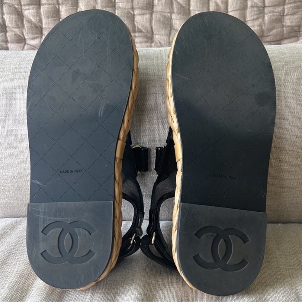 CHANEL Dad Sandals Mesh espadrille and Patent with Raffia sole 36 - Picture 5 of 13